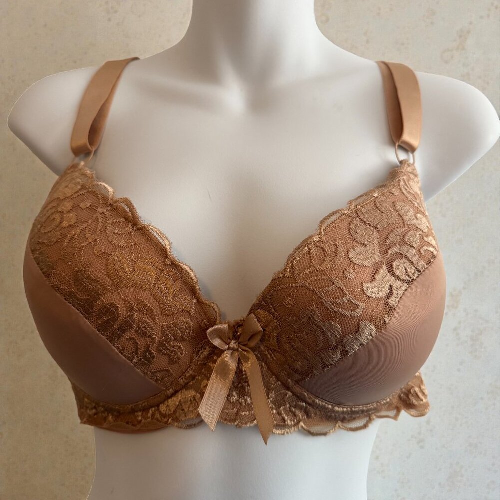 Nude Caramel Lace Push-Up Bra | Size 34DD - Picture 2 of 10